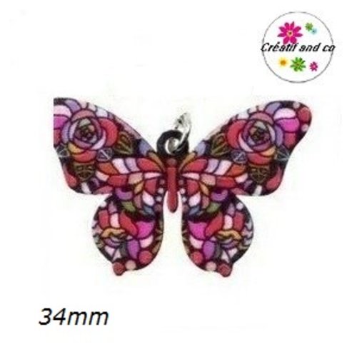 Breloque papillon coloré 34mm