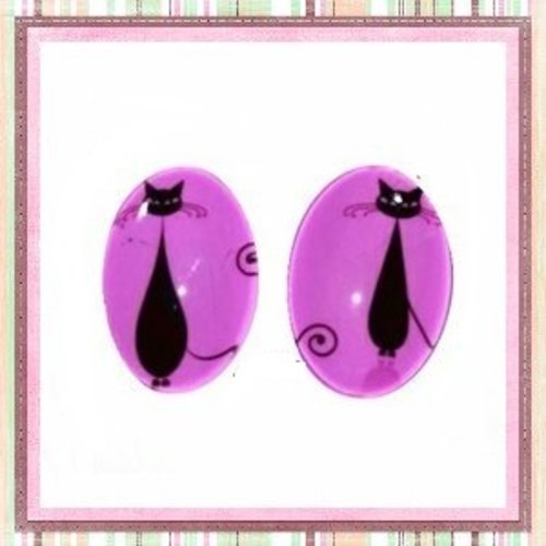X2 cabochons ovales chat 18x25mm