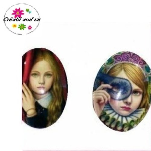 X2 cabochons ovales petite fille 18x25mm