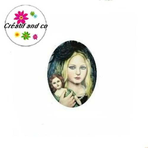 X2 cabochons ovales petite fille 18x25mm