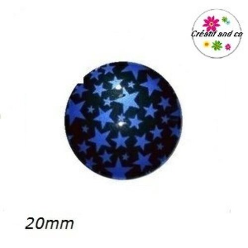 Cabochon nuée d'étoiles bleues fond noir 20mm