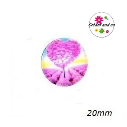 Cabochon arbre coeur fuchsia  20mm