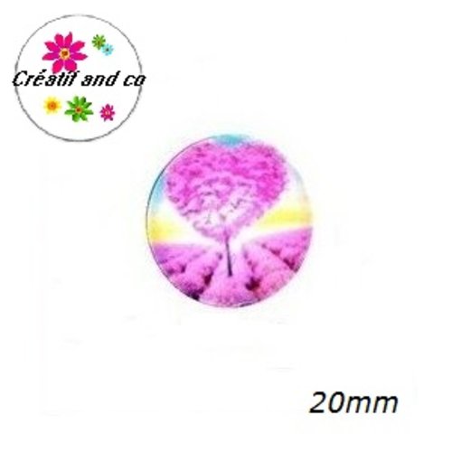 Cabochon arbre coeur fuchsia  20mm