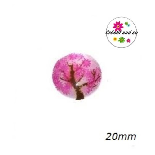Cabochon arbre de vie rose 20mm