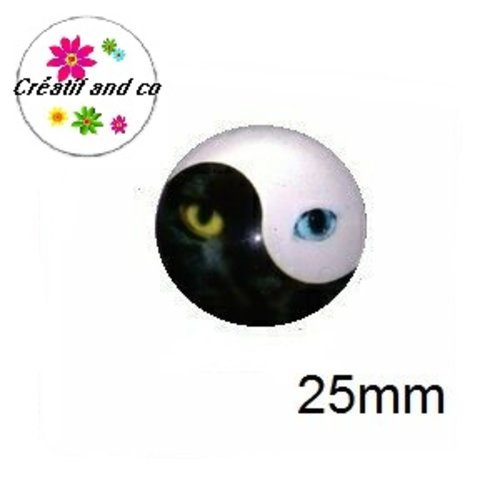 Cabochon verre panthère yin et yang  25mm