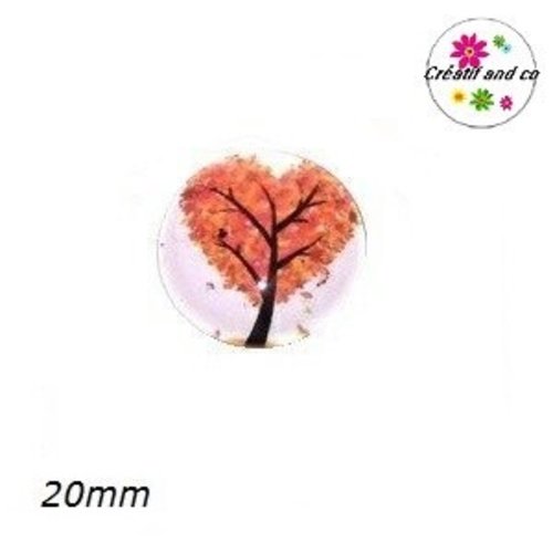 Cabochon arbre de vie rouge orangé 20mm