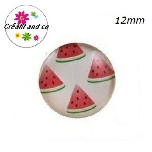 X2 cabochons motif pastèque 12mm