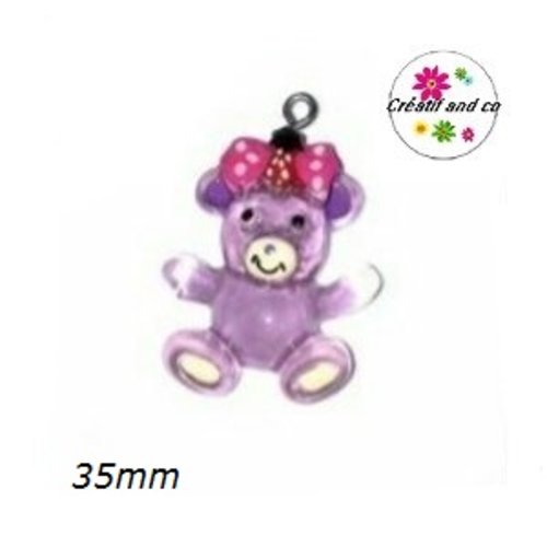 Breloque ourson parme translucide