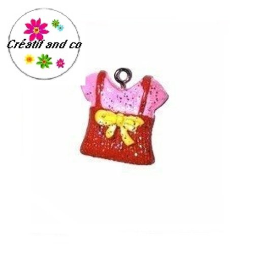 Breloque tee shirt rose/rouge paillette