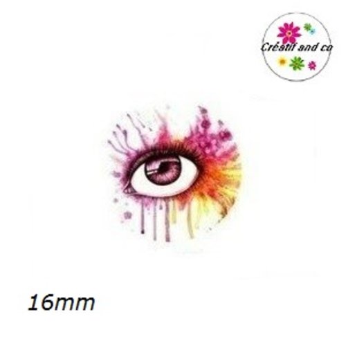 X2 cabochons oeil rose-orange 16mm
