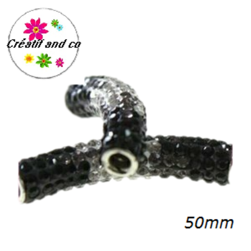 Grande perle tube incurvée strass shamballa 50mm