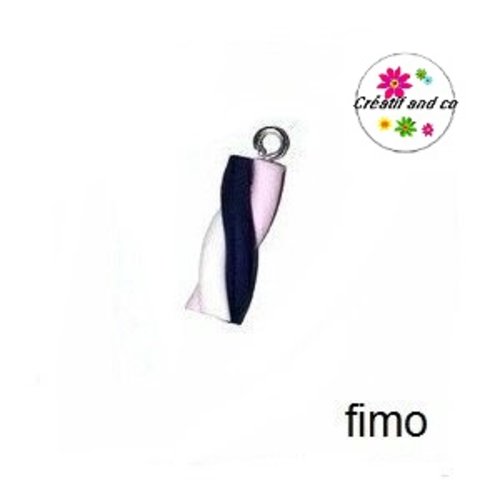 Breloque bâton guimauve blanc/violet/rose fimo