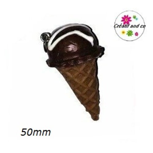 Breloque grande glace boule chocolat 50mm