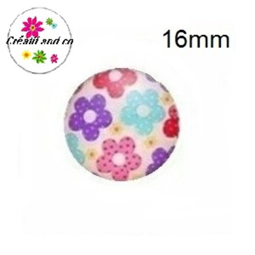 X2 cabochons fleuris 16mm