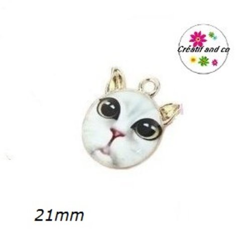 Breloque tête de chat émail 21mm