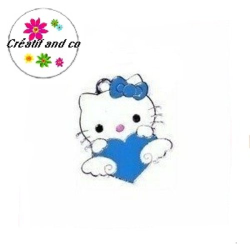 Breloque chat kitty blanc/bleu émail