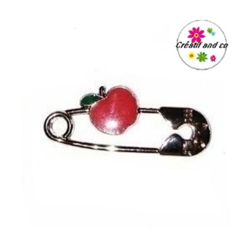 Epingle à nourrice dorée pomme rouge émail