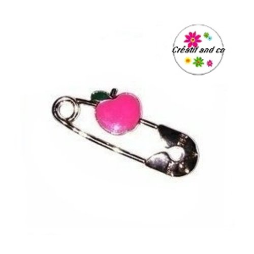 Epingle à nourrice dorée pomme rose émail