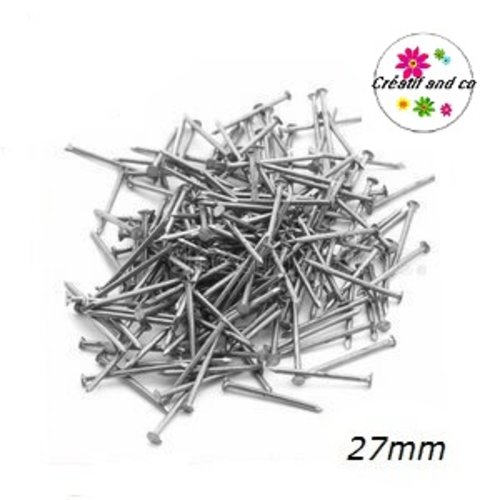 X100 tiges tête plate argentées foncées 27mm