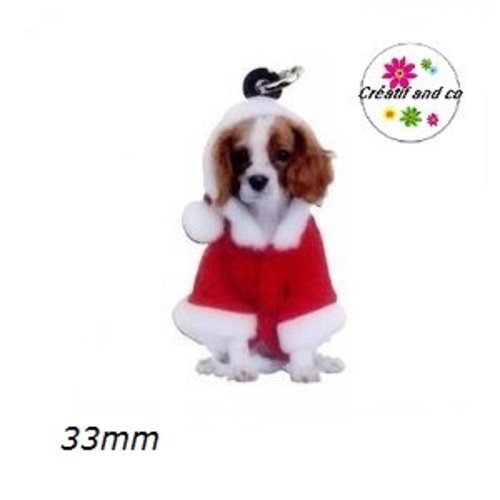 Breloque cavalier king charles habit de noël 33mm