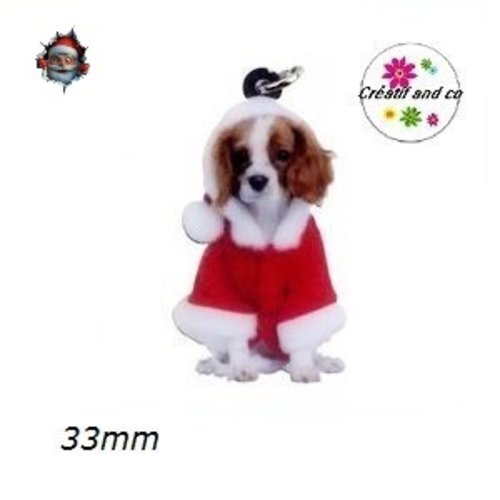 Breloque cavalier king charles habit de noël 33mm