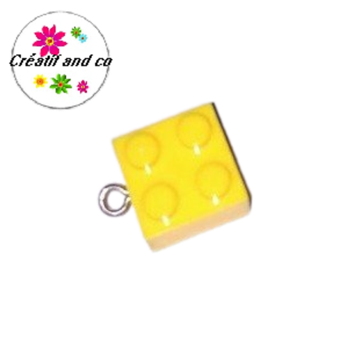 Breloque lego carré jaune 15mm