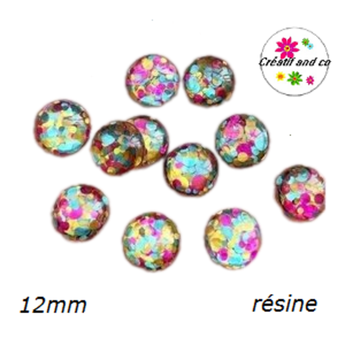 X2 cabochons dômes paillette 12mm