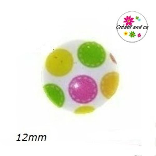X2 cabochons en verre à pois 12mm