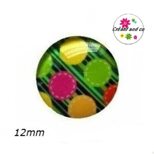 X2 cabochons en verre à pois 12mm