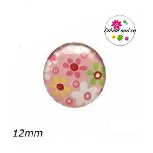 X2 cabochons en verre fleuris 12mm