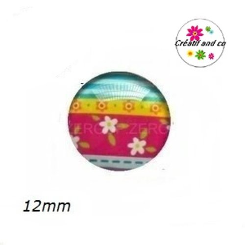 X2 cabochons en verre colorés 12mm