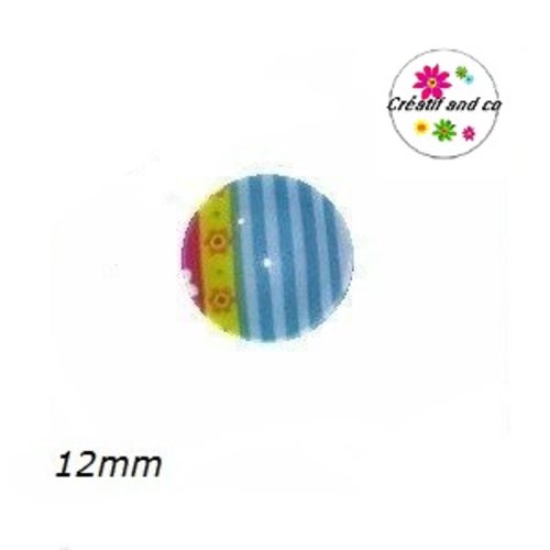 X2 cabochons en verre colorés 12mm