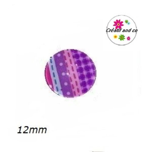 X2 cabochons en verre colorés 12mm