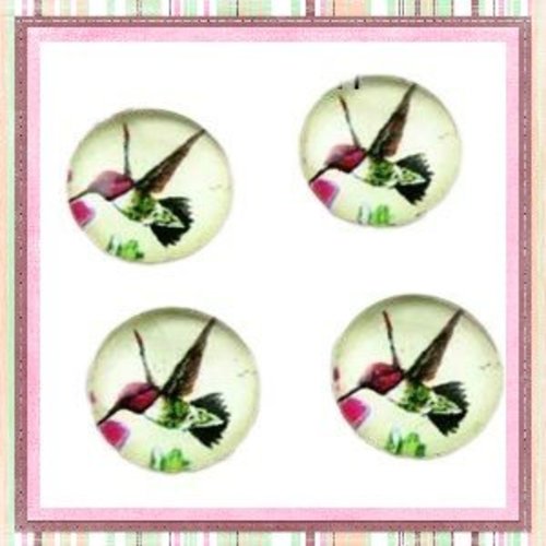 X2 cabochons en verre colibri 12mm