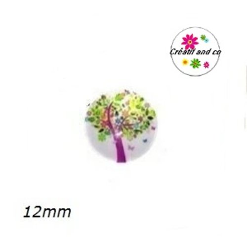 X2 cabochons en verre arbre de vie 12mm