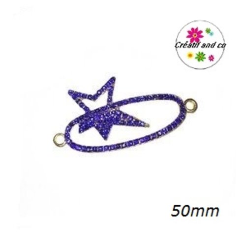 Grand connecteur étoile dorée et strass bleu roi 50mm