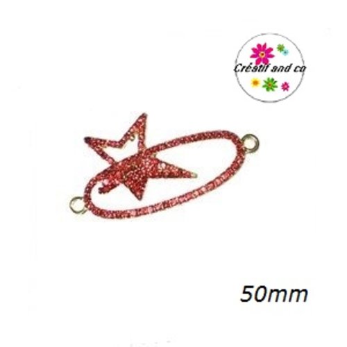 Grand connecteur étoile dorée et strass rouge 50mm