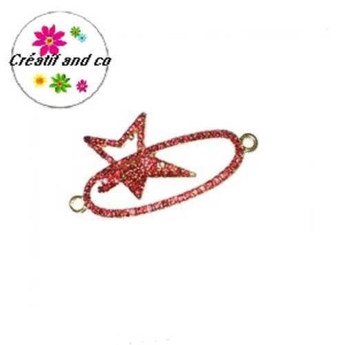Grand connecteur étoile dorée et strass rouge 50mm