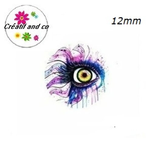 X2 cabochons oeil coloré 12mm