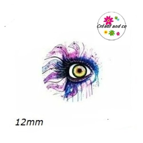 X2 cabochons oeil coloré 12mm