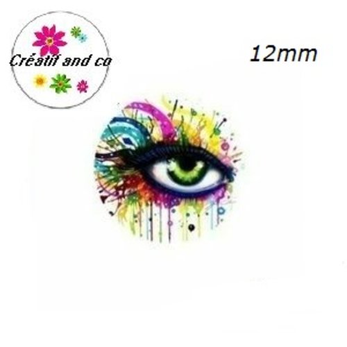 X2 cabochons oeil coloré 12mm