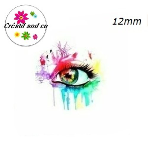X2 cabochons oeil coloré en verre 12mm