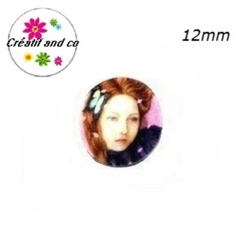 X2 cabochons femme rousse 12mm