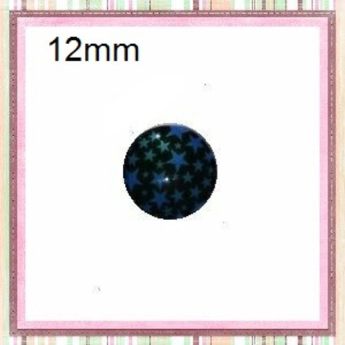 X2 cabochons étoile bleu fond noir 12mm