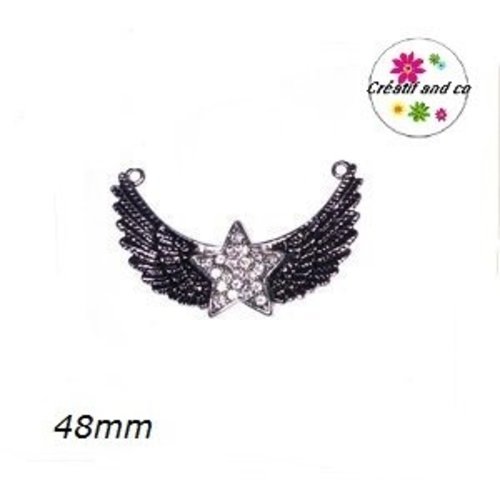 Connecteur argenté aile et étoile strassée 48mm
