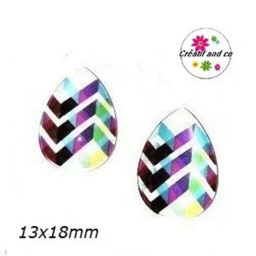 X2 cabochons goutte à motif 13x18mm