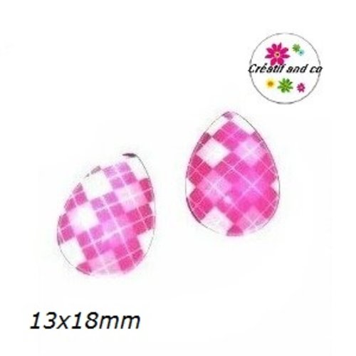 X2 cabochons goutte fuschia/rose 13x18mm