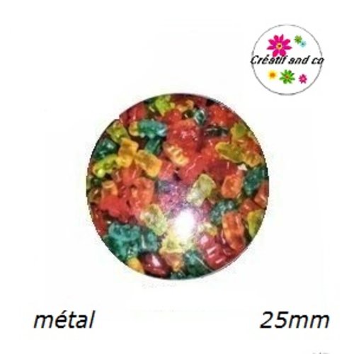 Cabochon coque métal bonbon ourson gélifié 25mm