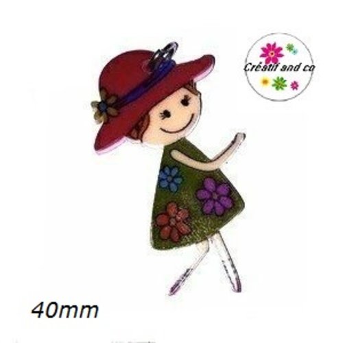 Breloque mademoiselle chapeautée 40mm