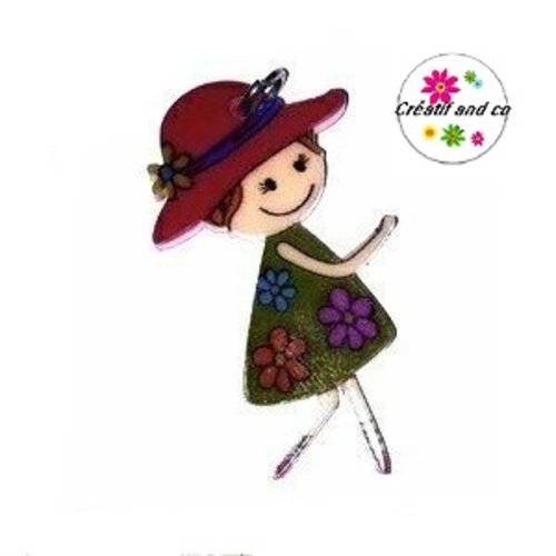 Breloque mademoiselle chapeautée  40mm